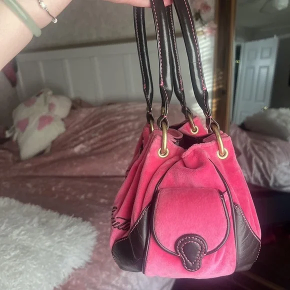 Juice Beauty Pink Satchel with Embroidered Crest